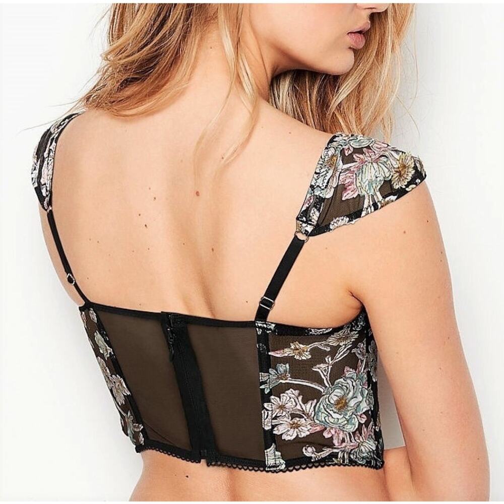 NEW Victoria’s Secret Dream Angels Floral Lace Longline Bra Black 34DD Romantic - Picture 2 of 12